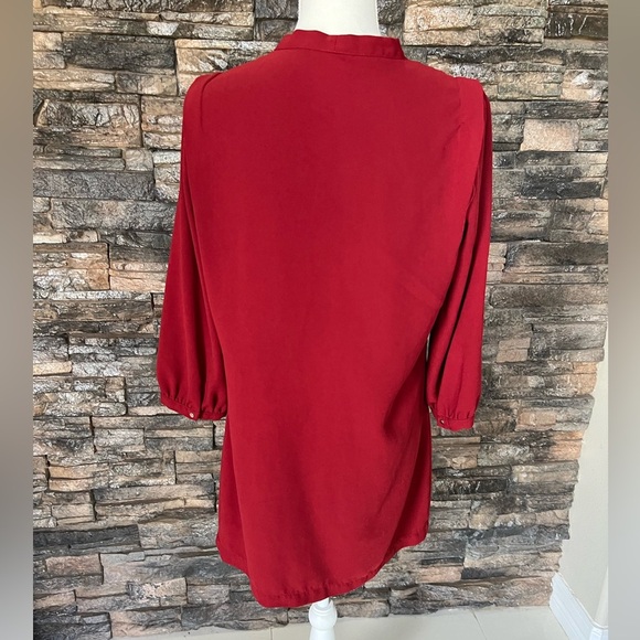 Forever 21 Red Tie Front Puff Sleeve Dress - Picture 3 of 10